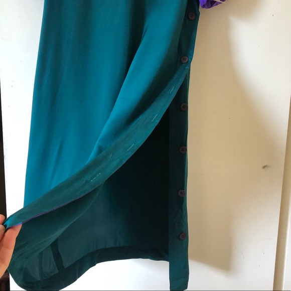 Vintage 80s Liz Claiborne 100% Silk Button Side Colorblock Shift Dress 8… - Picture 12 of 16